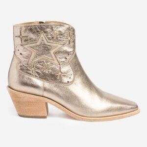 New Johnny Was Stargazer Leather Gold Metallic Ankle Western Booties 7.5 US NWT
